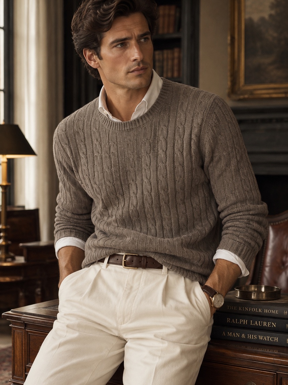 Spier & Mackay 100% Merino Wool Cable Knit Crewneck Sweater – Size L
